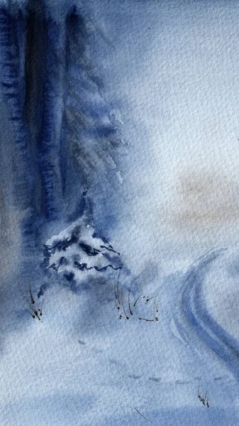양식화 파노라마 형태의 풍경은 전나무와 가짙은 청색으로 손으로 그렸다 이스터 — 스톡 사진