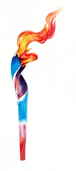 Ολυμπιακός Πυρσός Και Φλόγα Στο Λευκό Χειροποίητες Ακουαρέλες Χάρτινες Υφές — Φωτογραφία Αρχείου