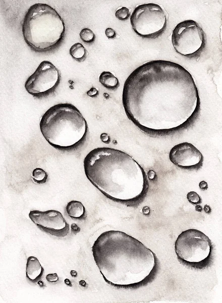 Lot Water Drops Surface Hand Drawn Watercolor Picture Paper Raster — Photo