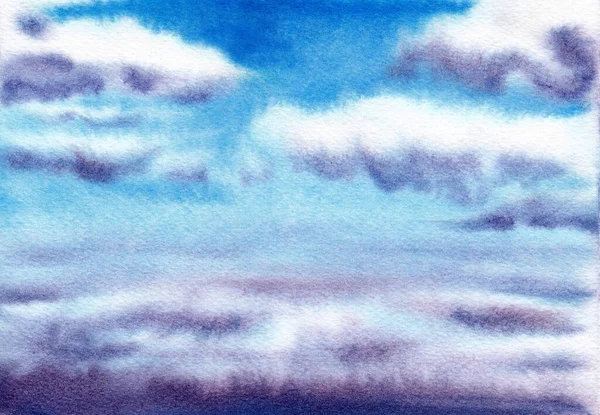 Stylised Colorful Sky Clouds View Fliying Plane Hand Drawn Watercolors — Stok fotoğraf
