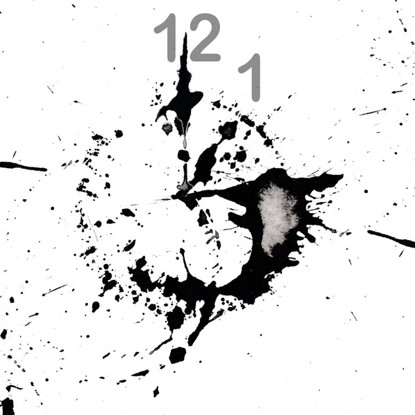 Watch Abstract Dial Form Ink Blot Isolated White Time One — Stock Photo, Image