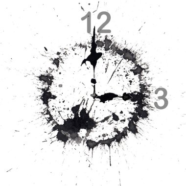 Soyut bir arama ile mürekkep lekesi şeklinde izleyin. Beyazda izole edilmiş. Saat 3: 00. Kağıt dokulara el yapımı porselen mürekkep. Mürekkep koleksiyonu. Raster bitmap resmi