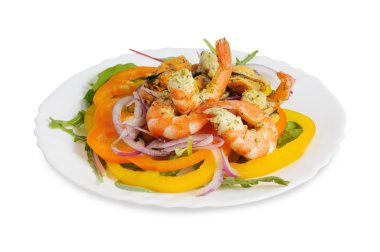 salata karides, midye, biber ile