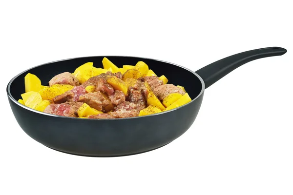 Pan with meat and potatoes — Stock Photo, Image