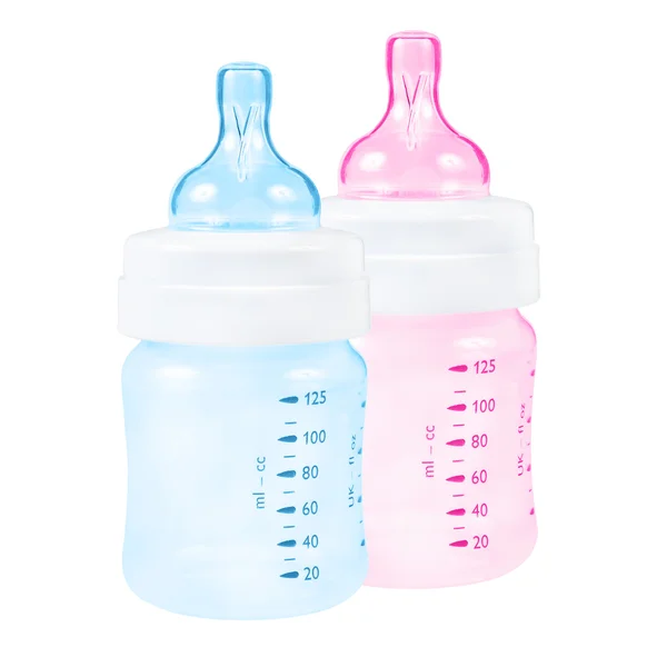 Baby bottle rózsaszín és kék — Stock Fotó