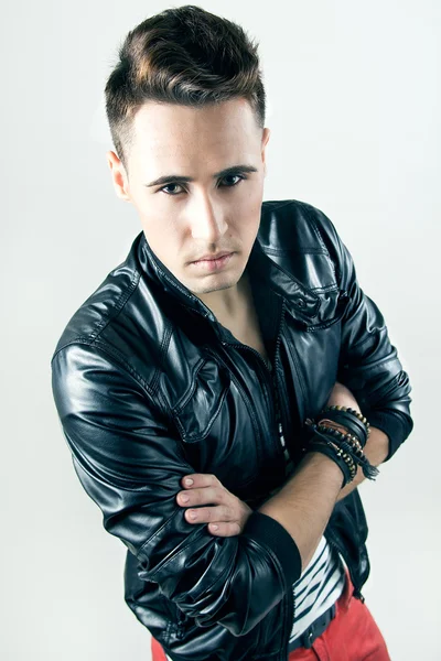 A man in a leather jacket — Stock Photo, Image