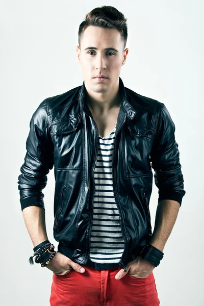 A man in a leather jacket — Stock Photo, Image