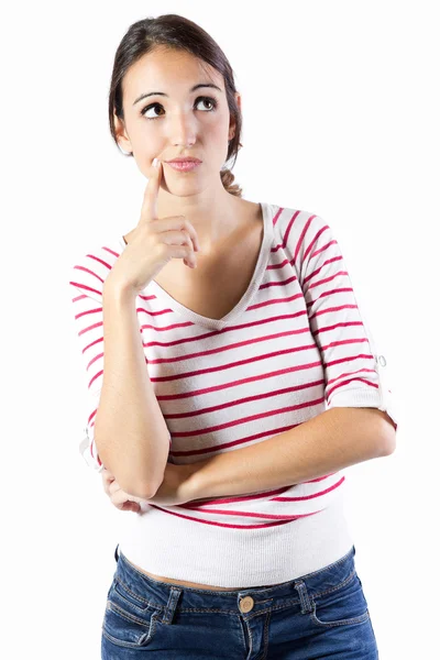 Portrait of a beautiful young woman thinking — Stock Photo, Image