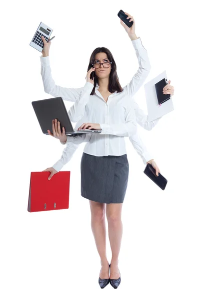 Стрессовая деловая женщина на работе — стоковое фото