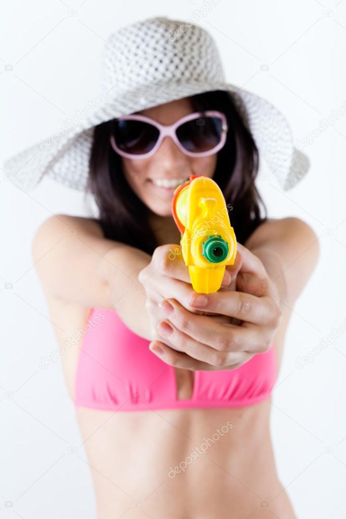 bikini girl with squirt gun
