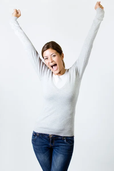 Mujer feliz celebrando algo —  Fotos de Stock