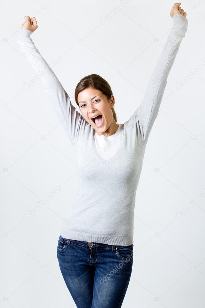 Happy woman celebrating something