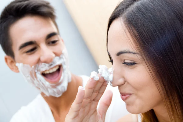 Young couple having fun in the bathroom — Stock Photo, Image