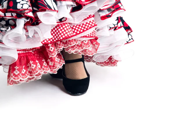 Feet detail of Flamenco dancer in beautiful dress — Stock Photo, Image