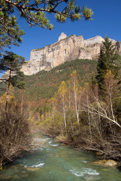 Jesienią rzeka ordesa park narodowy, Pirineje, huesca, Aragonia, — Zdjęcie stockowe
