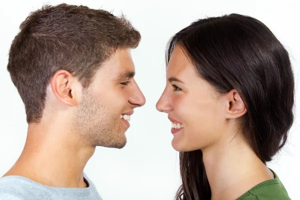 Pareja joven y feliz mirándose —  Fotos de Stock