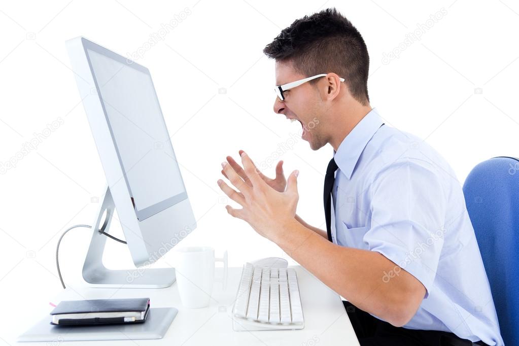 Desperate office worker with computer