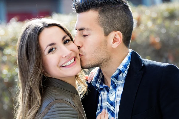 Young couple in love on the street — Stock Photo, Image