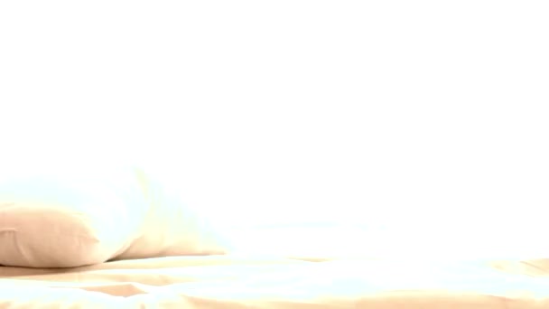 Sexy jovem mulher deitada em uma cama em sua roupa interior — Vídeo de Stock