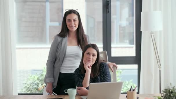 Video Två Vackra Designer Kvinnor Som Arbetar Ett Designprojekt Samtidigt — Stockvideo