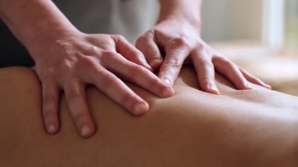 Video Close Female Physiotherapist Doing Back Treatment Patient Physiotherapy Room — Video Stock