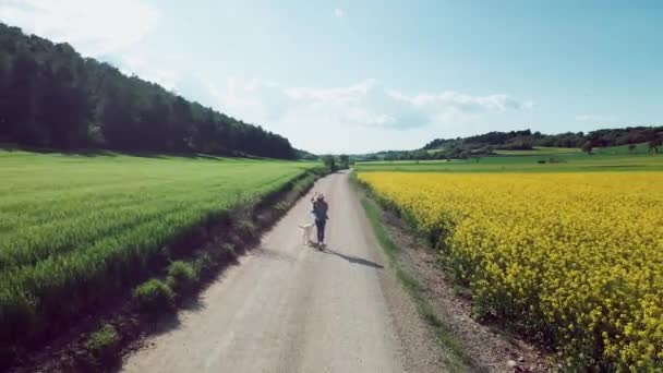 Відео Привабливої Молодої Жінки Яка Грає Своєю Красивою Золотою Собакою — стокове відео