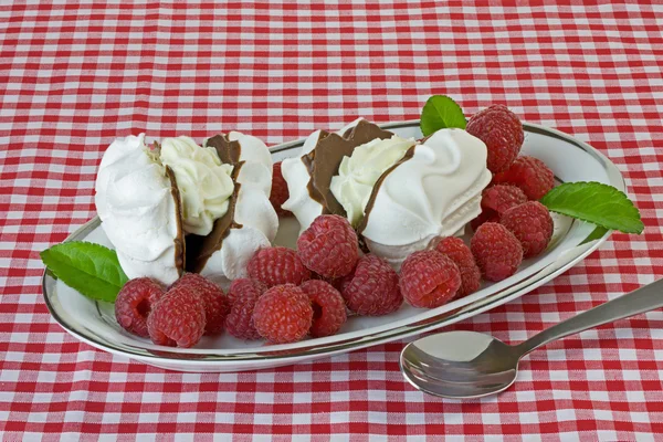 Framboises et meringues — Photo