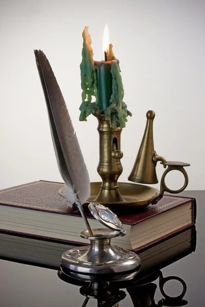 Quill Pen and Candlestick — Stock Photo, Image