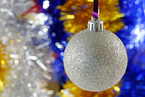 Silver Christmas Bauble with Copy Space — Stock Photo, Image