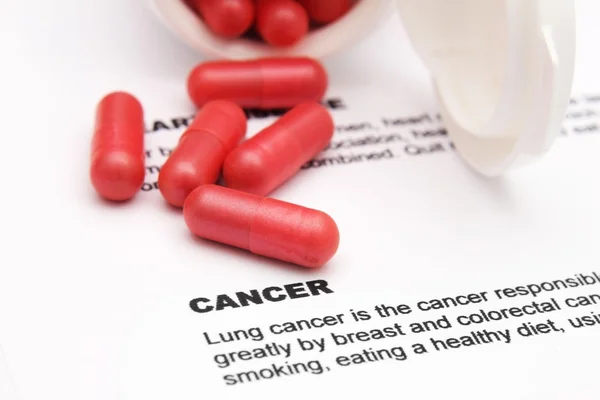 Pills on cancer text — Stock Photo, Image