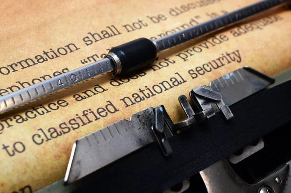 Classified document on typewriter — Stock Photo, Image