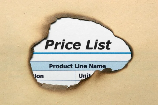 Lista de precios en agujero de papel — Foto de Stock