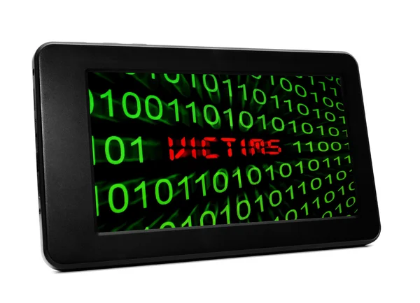 Opfer texten auf PC-Tablet — Stockfoto
