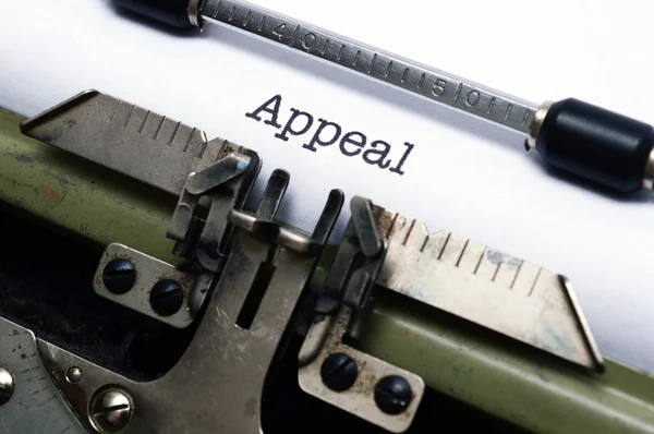 Appell-Text auf Schreibmaschine — Stockfoto