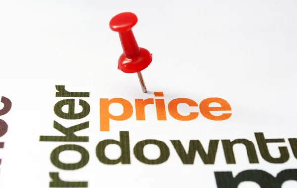 Push pin on price text — Stock Photo, Image