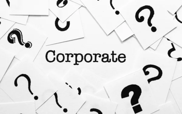 Texto corporativo e ponto de interrogação — Fotografia de Stock