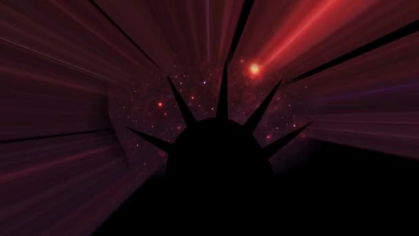 光の光線で夜の星に対する自由の女神 — ストック動画