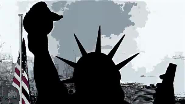 Estátua da liberdade mão desenhar animação de arte digital — Vídeo de Stock