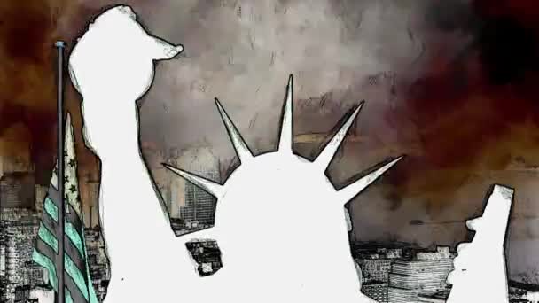New York socha svobody v pop art stylu animace — Stock video