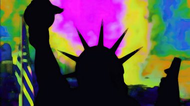 Pop Art Style Mizanpajında New York Özgürlük Heykeli