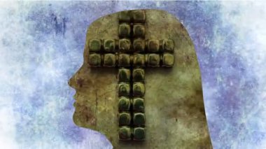 Kadın siluetinin ve İsa 'nın haçının gerçek üstü portresi