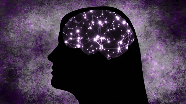 脳のニューロンの接続と女性のシルエットの肖像 — ストック写真