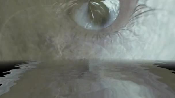 Scary eye on grunge background reflected in water — Stock Video