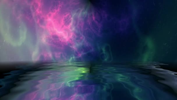 Űruniverzum csillagokkal és galaxisokkal tükröződik a vízben — Stock videók