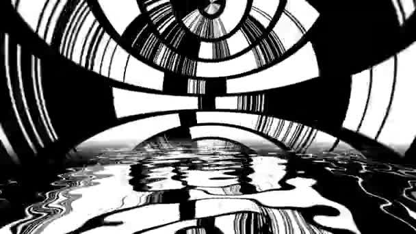 Битовый поток цифровой пиксельный фон, отражающийся в воде — стоковое видео