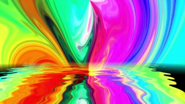 Πολύχρωμο μίγμα χρωμάτων με κλίση ζωηρά χρώματα αντανακλάται στο νερό — Αρχείο Βίντεο