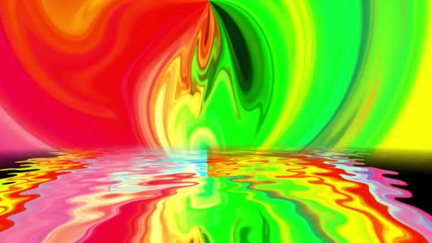 Πολύχρωμο μίγμα χρωμάτων με κλίση ζωηρά χρώματα αντανακλάται στο νερό — Αρχείο Βίντεο