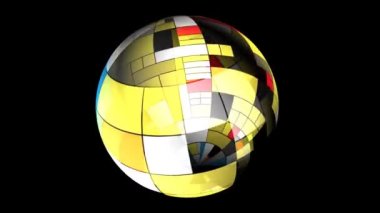 Dönen küre üzerindeki renkli dikdörtgen mondrian biçimi