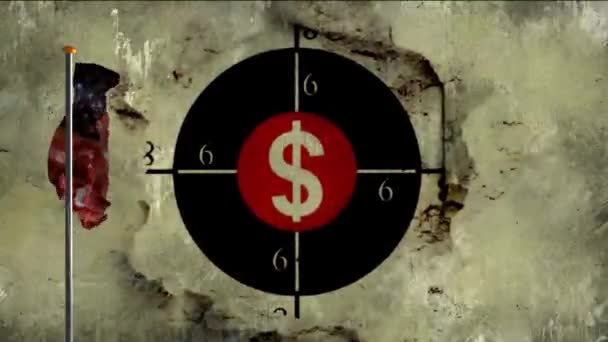 Bandera de USa en polo contra objetivo de dólar — Vídeo de stock