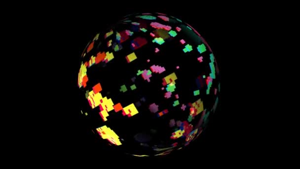 Colorful picels on rotating sphere — Stock Video